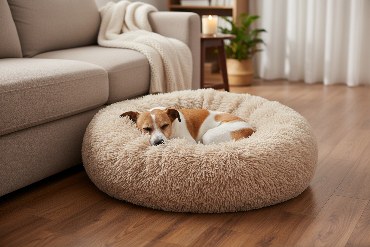 Round Large Dog Bed - Cozy Lifestyle Shot